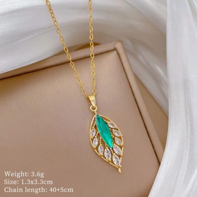 Luxira Green Crystal Leaf Pendant