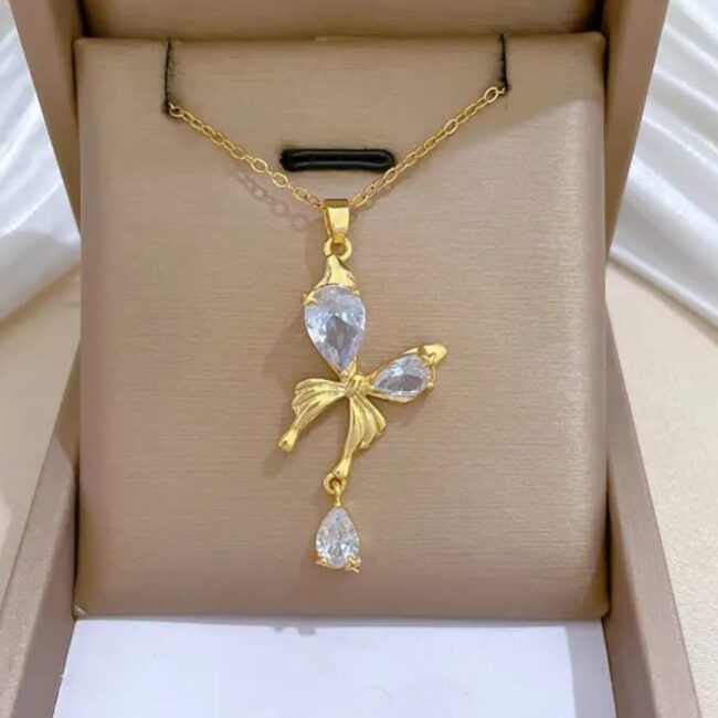 Gold-Plated Crystal Butterfly Pendant Necklace for Women