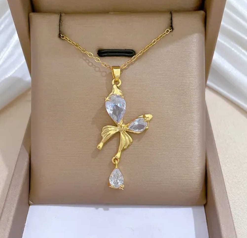 Gold-Plated Crystal Butterfly Pendant Necklace for Women