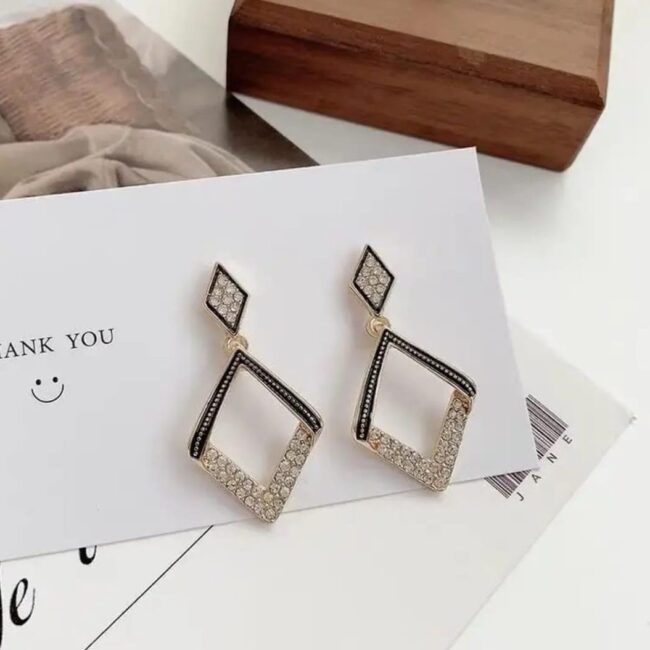 Black & Crystal Diamond Frame Earrings