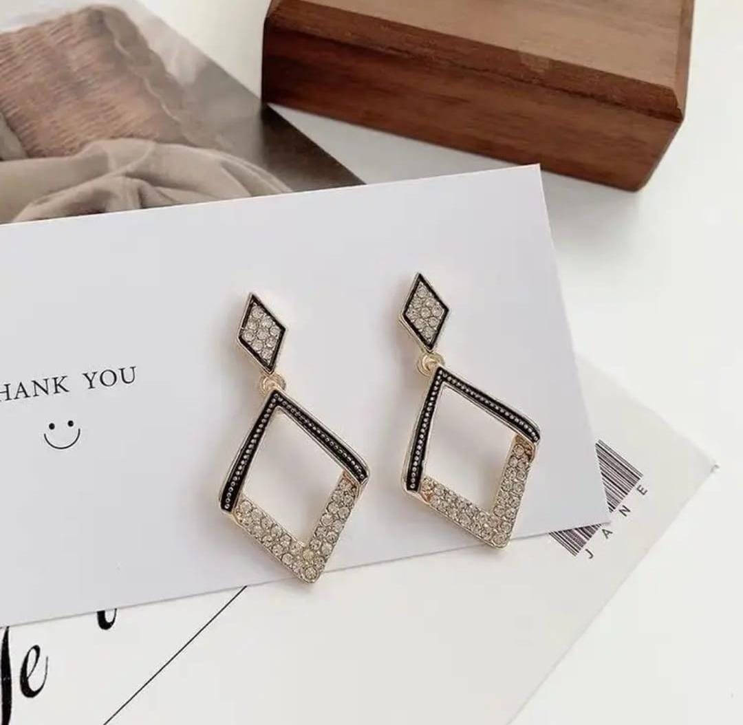 Black & Crystal Diamond Frame Earrings