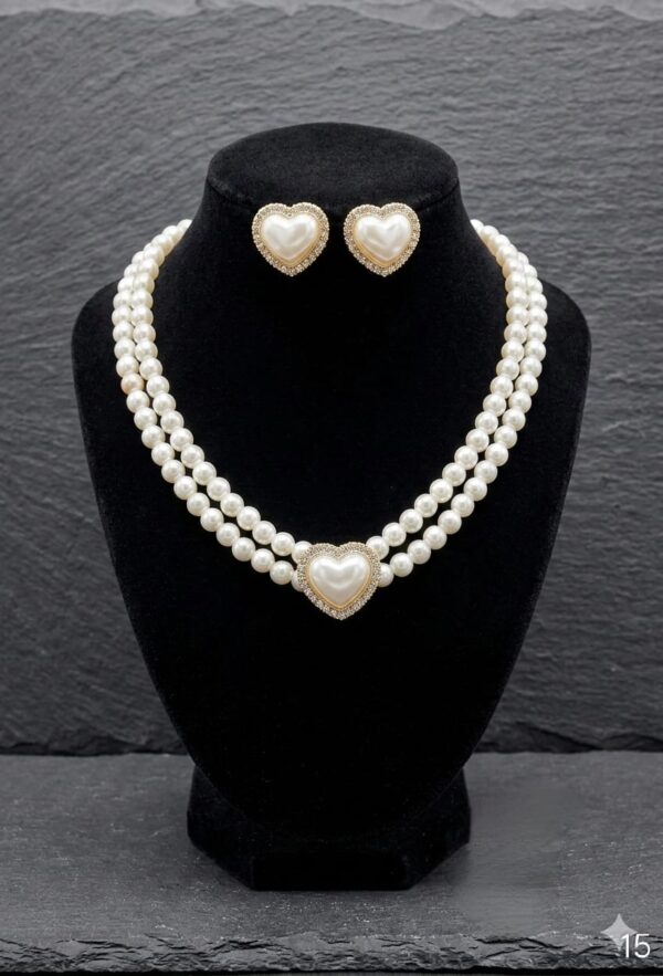 Elegant Double Layer Pearl Heart Necklace Set
