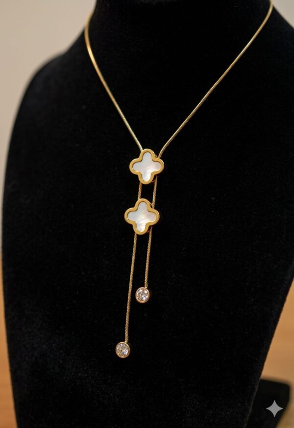 Luxury Clover Drop Pendant Necklace (Gold Finish)