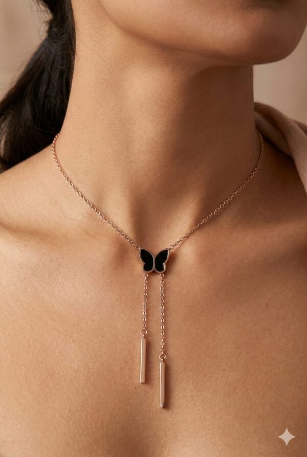 Minimal Butterfly Drop Necklace (Rose Gold Finish)