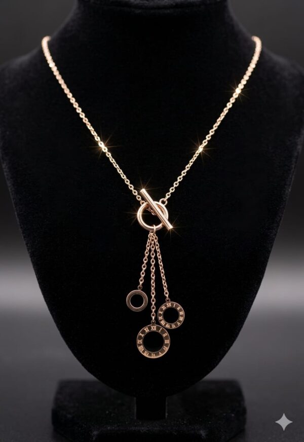 Luxury Roman Circle Drop Necklace (Rose Gold Finish)