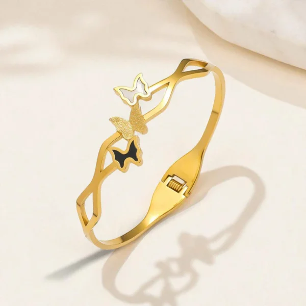 Gold Plated Stainless Steel Butterfly Anti-Tarnish Bangle Bracelet for Women
