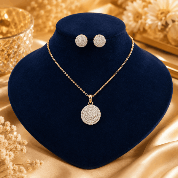 Elegant Round CZ Pendant Necklace & Stud Earrings Set for Women