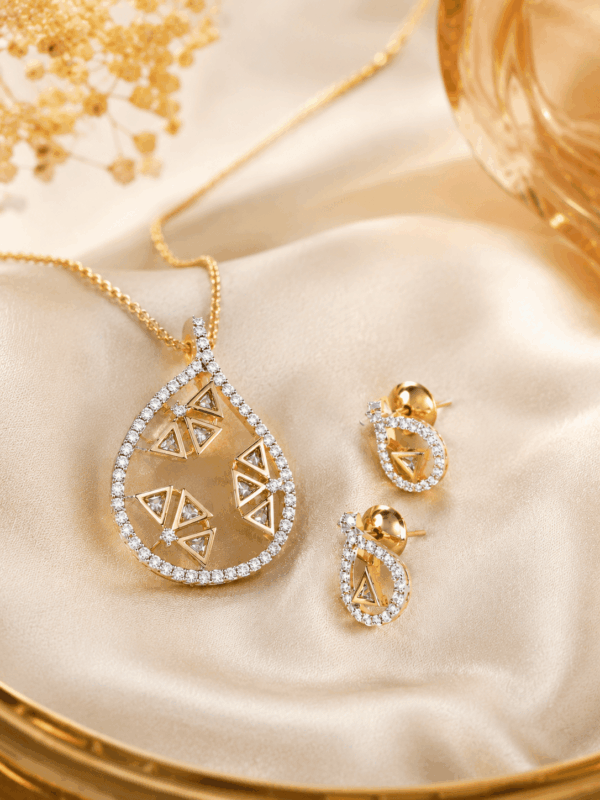 Luxury Teardrop CZ Gold-Plated Pendant Set with Matching Earrings