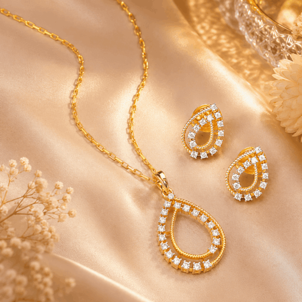 Elegant Teardrop CZ Pendant Necklace & Earrings Set for Women