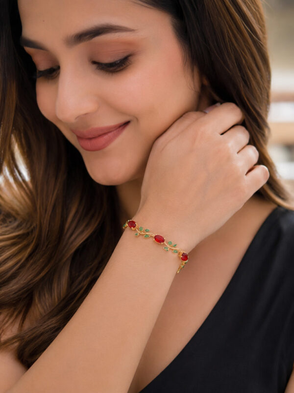 Gold Plated Ruby Leaf Vine Bracelet for Women